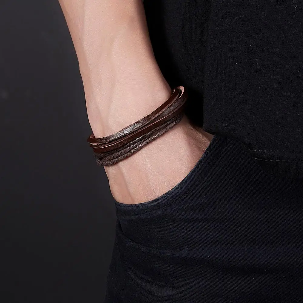 Кожаный браслет ручной работы для пар модные ювелирные изделия многослойная