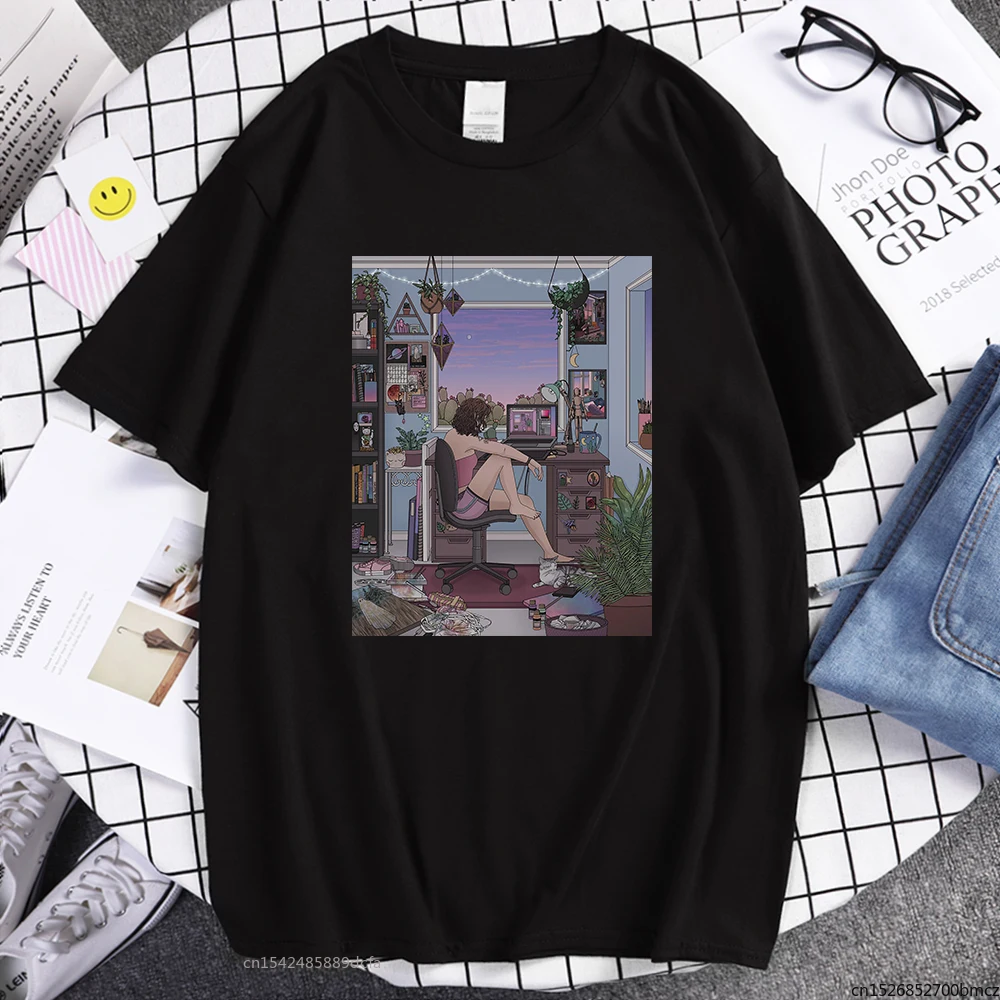 

Creative Space House Printing Women T Shirt Fashion Breathable Simplicity Comfortable Casual Tee Shirts