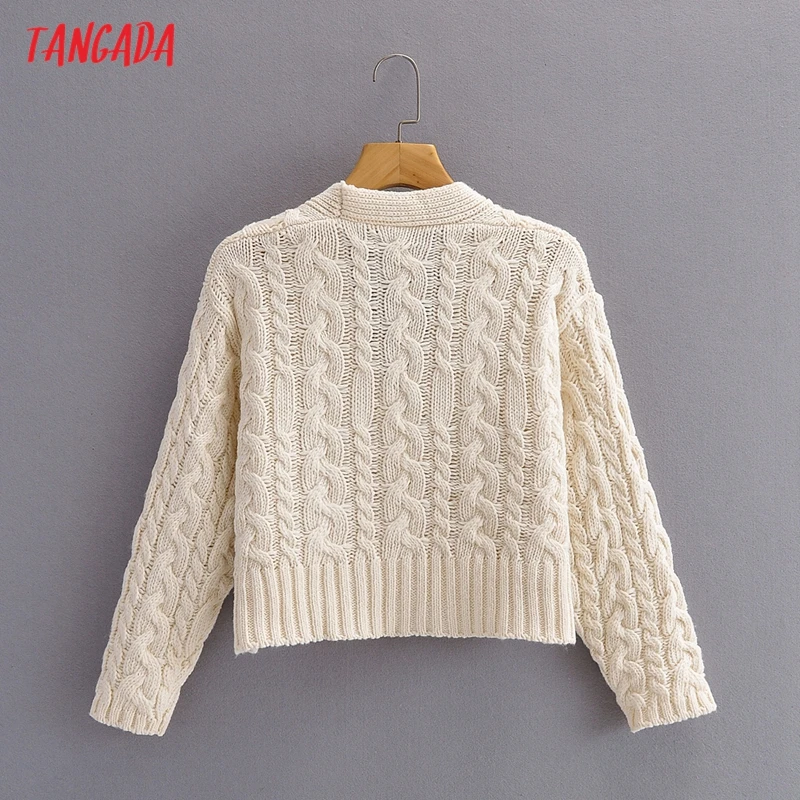 

Tangada Women Elegant Twist Beading Buttons Crop Cardigan Vintage Jumper 2021 Knitted Cardigan 1F341