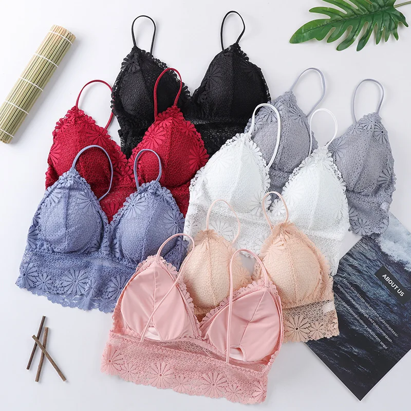 

Women Lace Bras Lingerie Underwear Padded Push Up Wire Free Sweet Skin-Friendly Brassiere Sexy Sensual Bras Bralette Tank Tops