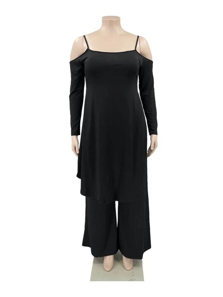 Plus Size 2 Piece Set Women Strap Off Shoulder Top and Wide Leg Pants Ladies Suits Sexy Outfits Wholesale Bulk Dropshipping