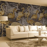 custom mural wallpaper 3d hand painted golden flamingo tropical plant leaves wall painting living room bedroom papel de parede
