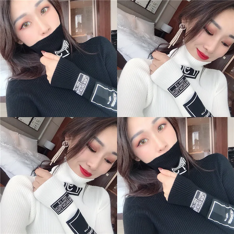 Женская приталенная рубашка модная брендовая водолазка пуловер на осень и зиму |