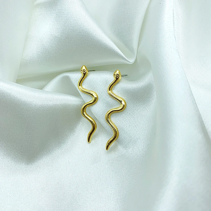 Серьги-гвоздики JOUVAL в виде змеи женские винтажные золотистые серьги-гвоздики
