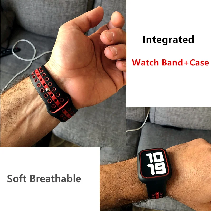 Чехол + ремешок для Apple watch band 44 мм 40 iWatch Силиконовый защитный чехол браслет часов 5