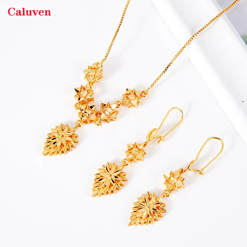 Dubai Jewelry Sets for Women 18k Gold Color Love Ethiopian African Heart Necklace Earrings Arab Bridal Dowry | Украшения и