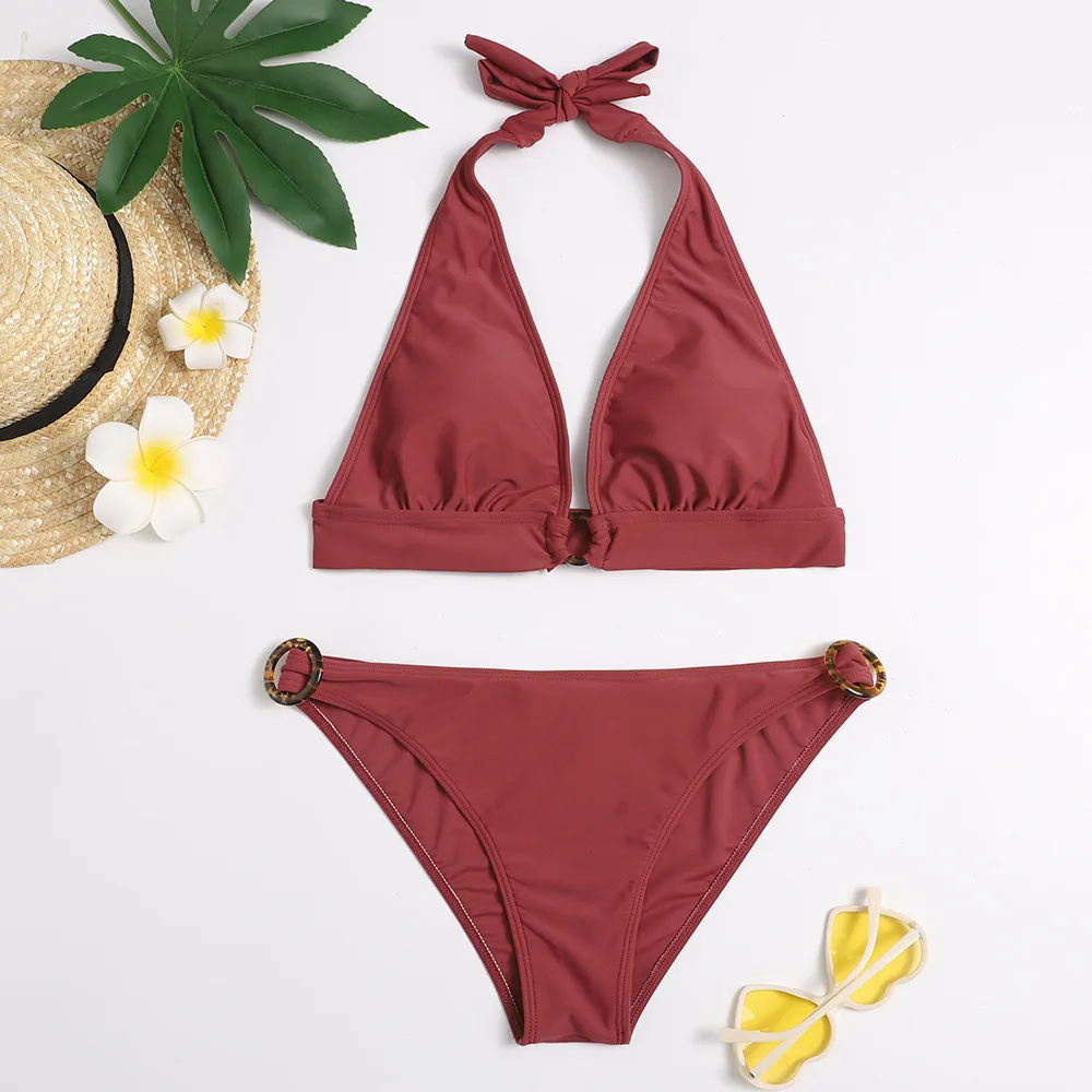 

2021 new European and beautiful style swimsuit solid color sexy bikini suit triangle bag swimsuit women 2 piece sets womens