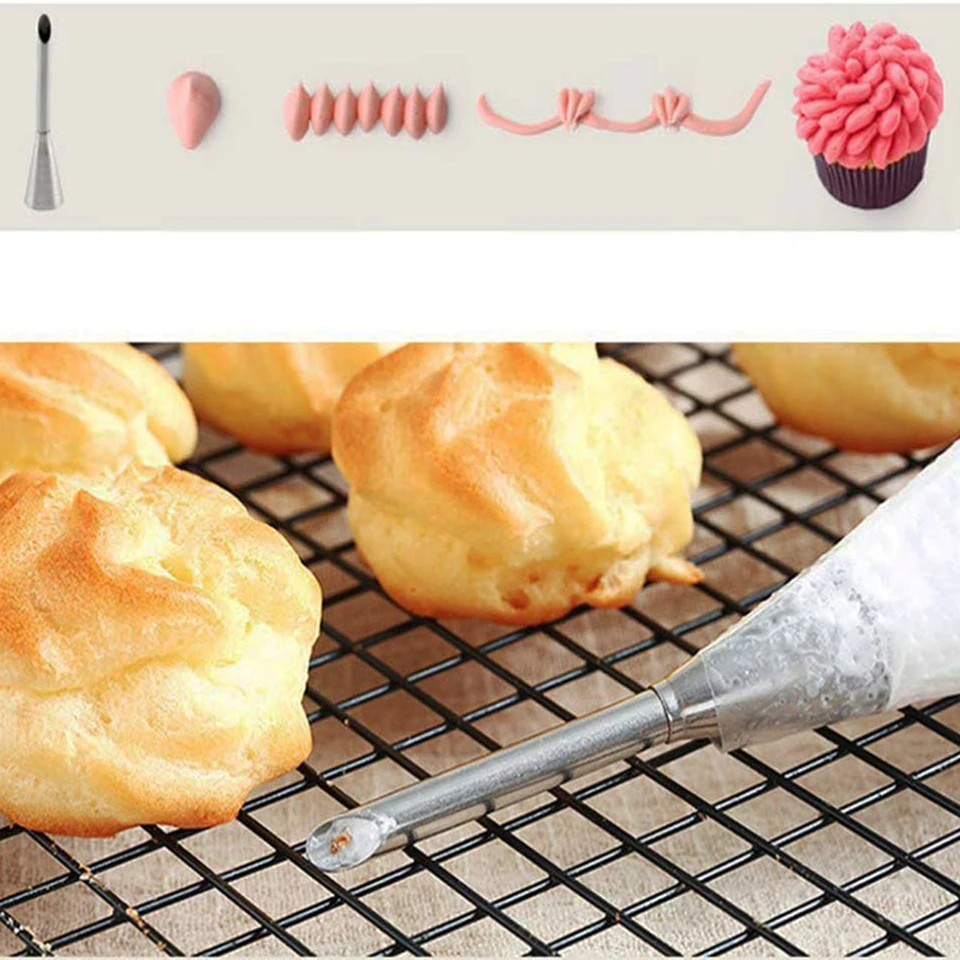 4 Pcs Stainless Steel Pointed Eclair Puff Nozzle Cupcake Filling Tubes Cake Cream Confectionery Icing Piping Tip Kit Sets | Дом и сад