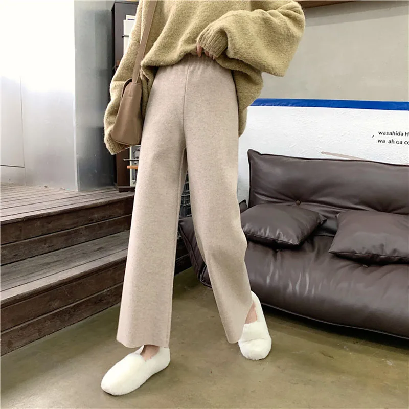 Элегантные корейские Pantalon с эластичной талией Femme Hiver теплые плюс размер