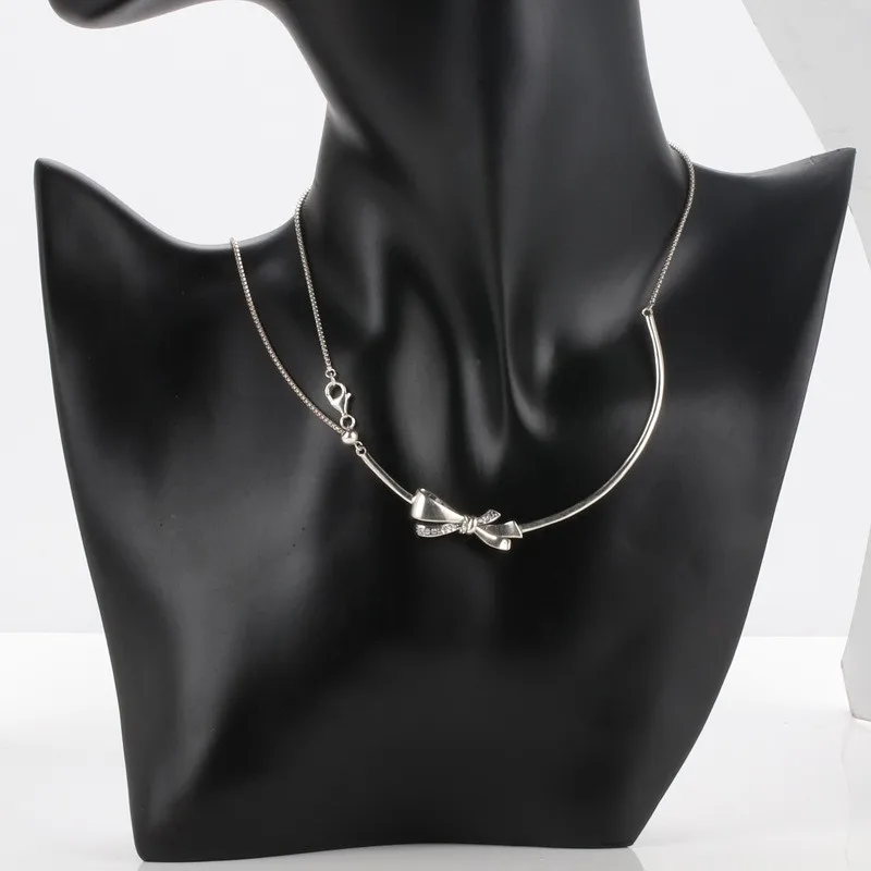 

Original 925 Sterling Silver Pan necklace New Gorgeous Silvery Bow Pan necklace For Women Wedding Party Gift Fashion Jewelry