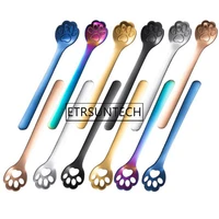 100pcs cat paw claw hollow spoon 304 stainless steel stirring spoon tea coffee dessert spoons cute cafe kitchen tableware