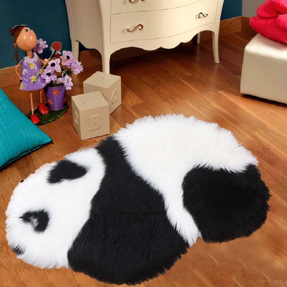 Милый черно белый коврик с пандой рисунком из мультфильма пушистый ковер для