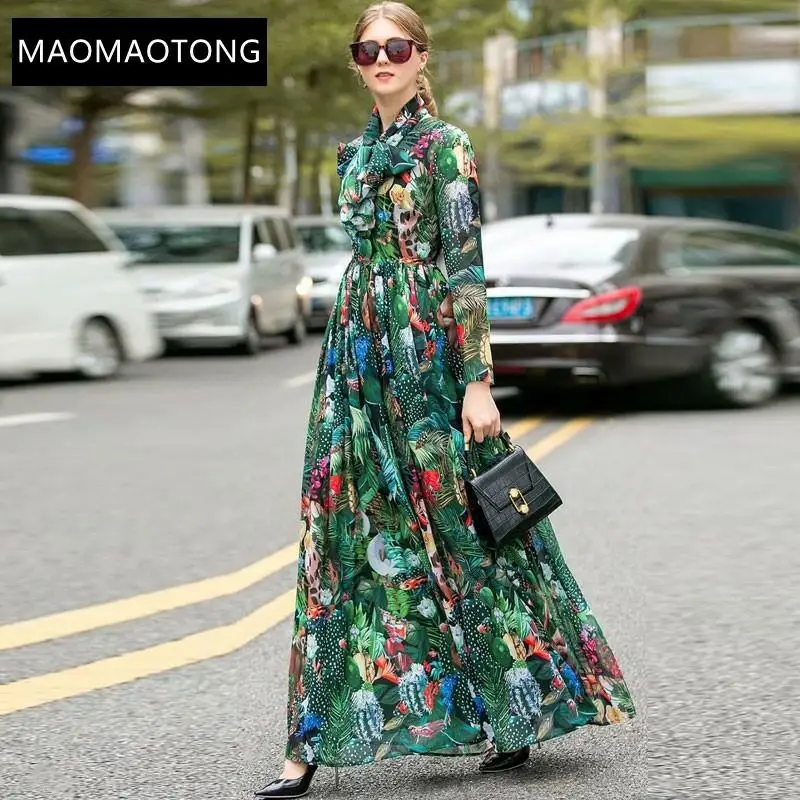 

Women's Clothing Fashion Designer Dress Spring Autumn Women Dress Long Sleeve Rainforest Floral-Print Maxi Dresses