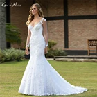 Женское свадебное платье с кружевной аппликацией, длинным рукавом