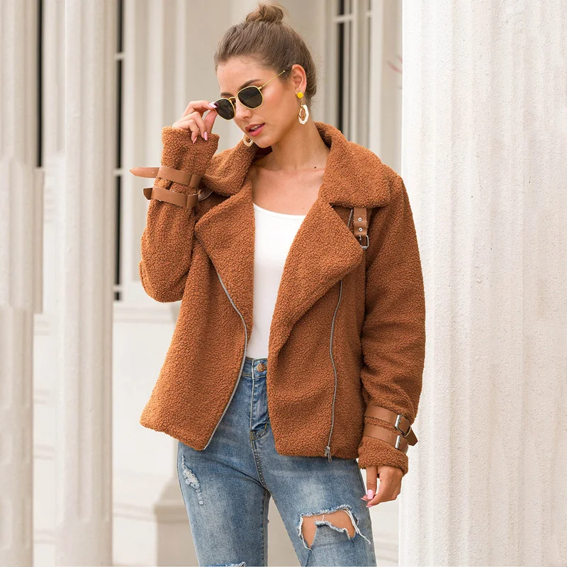 

Autumn Winter Jackets Teddy Bear Coat Women Faux Leather Fur Coat Ladies Thick Plus Size Plush Coat Motorcycle Jacket Female