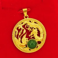 circle round pendant chain with dragon phoenix pattern yellow gold filled classic jewelry