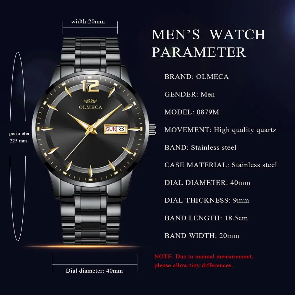 Часы OLMECA мужские кварцевые водонепроницаемые из нержавеющей стали|Кварцевые