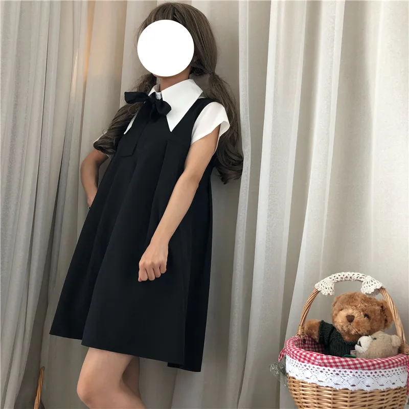 Женское платье JSK без рукавов и белая рубашка блузка с коротким рукавом бантом