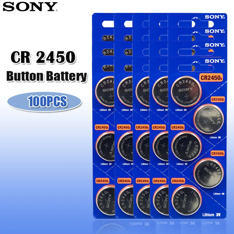 100 шт. 100% оригинальный Sony CR2450 CR 2450 3 в 550 мАч литиевые батареи для часов Часы