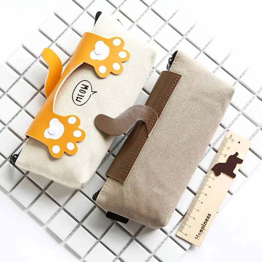 

Cute Cartoon Cat Pencil Case Canvas Zipper Pen Bag Kawaii Pencil Bags Stationery Bags School Supplies