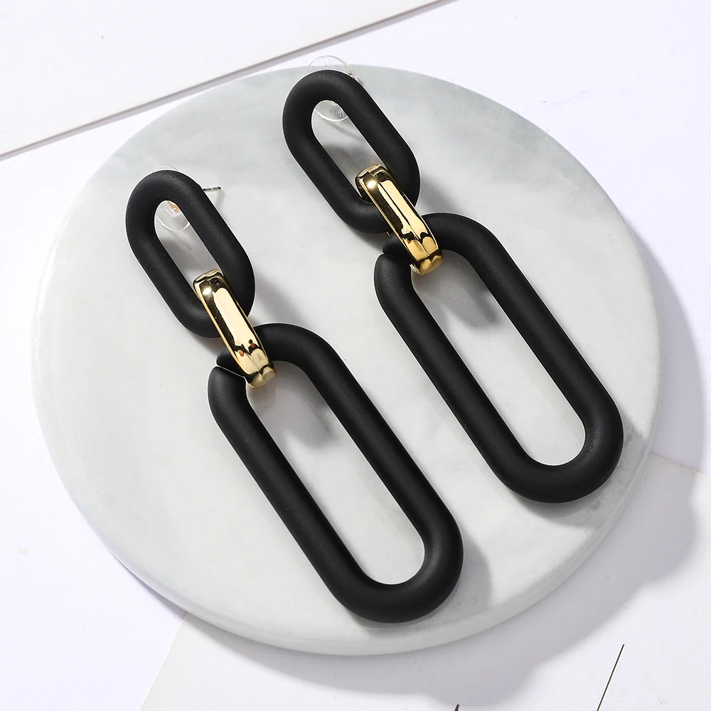 Ztech Vintage Black Acrylic Pendant Style Earrings For Women Girls Irregular Round Square Drop Earring Elegant 2021 Jewelry | Украшения и