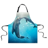 kitchen cooking apron dolphin 3d print home sleeveless aprons for men women baking accessories 65x72cm adjustable pinafore