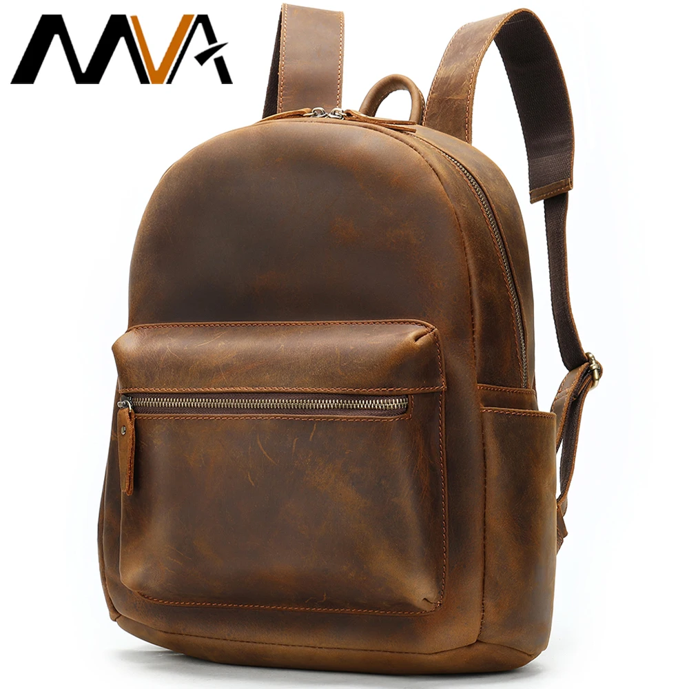 

MVA Genuine Leather Backpack Men Laptop Vintage Crazy Horse Leather Backpacks For School Bag Mochilas Travel Back Pack Male Bags