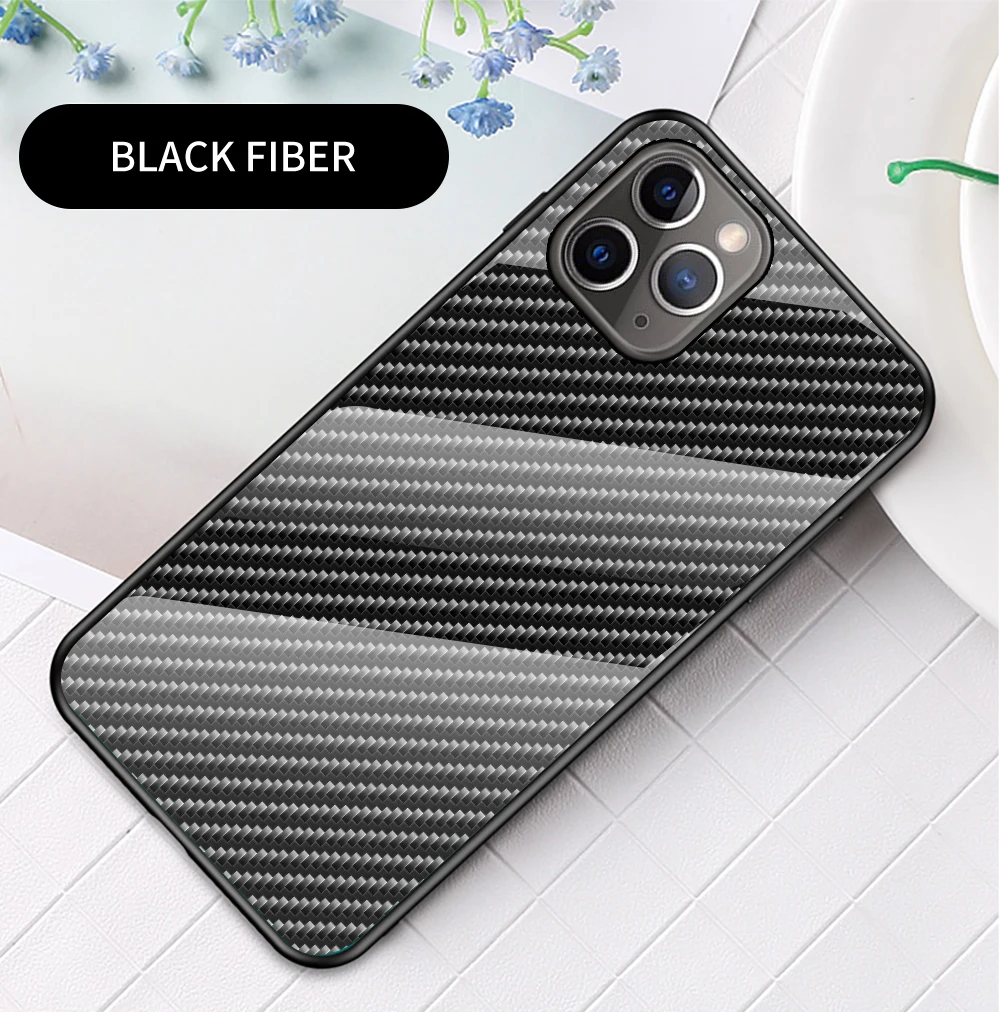 Чехол из закаленного стекла для iPhone 11 Pro Max X 8 7, ударопрочный жесткий гибридный защитный чехол для iPhone, модный градиентный карбоновый чехол