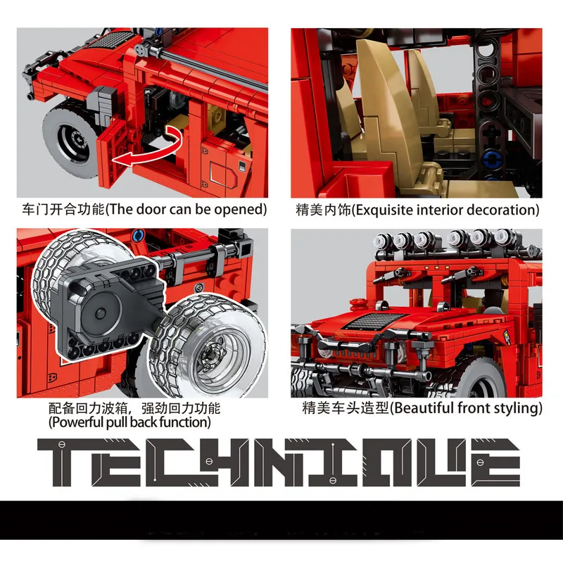 

953 PCS 8501 Building Blocks Red Car H1 Model Assembled Bricks Sets Techinic Series DIY Birthday Gifts for Boys Kids Friends