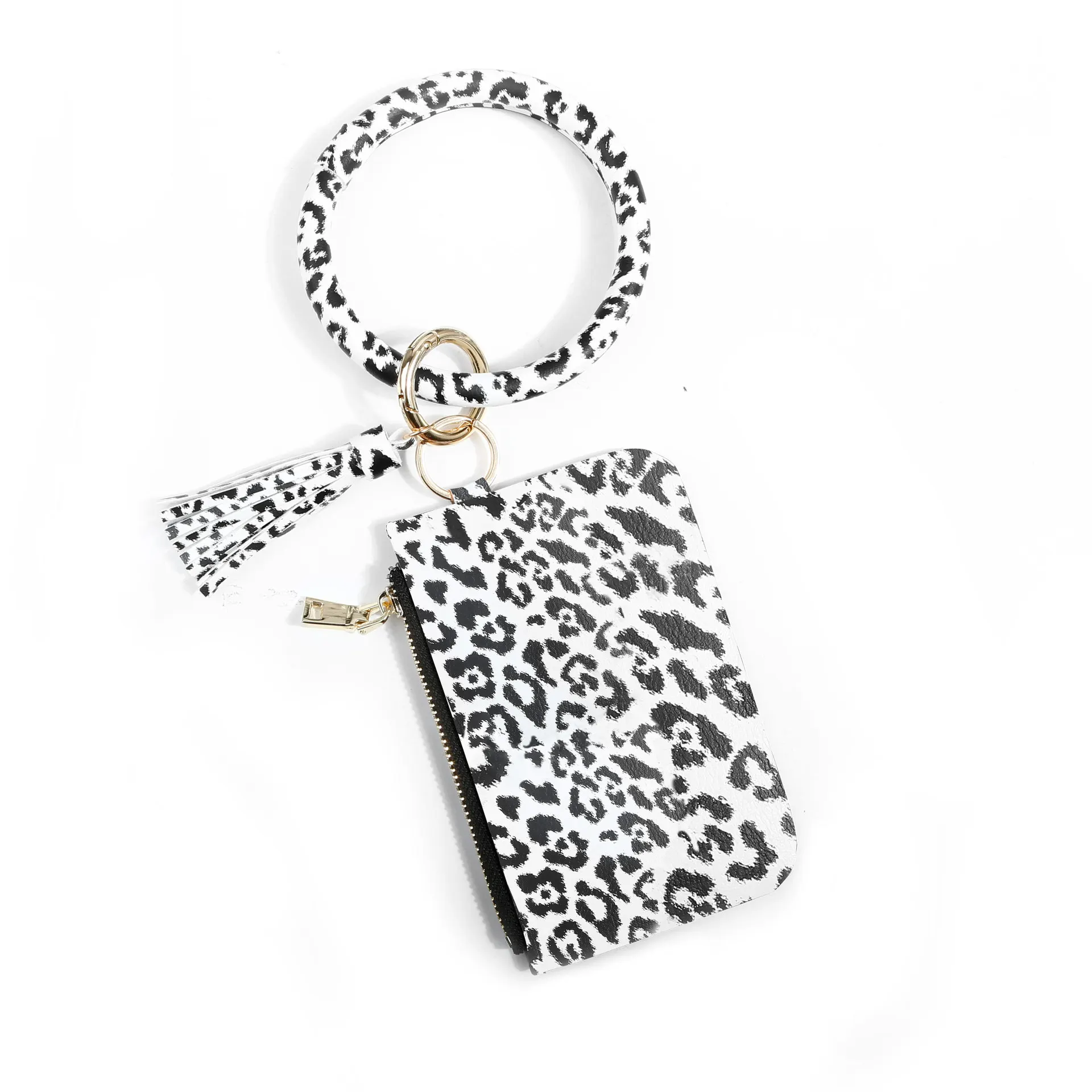

2020 New Hot Sell Keychain Card Bag for Women Men Leopard Snake Wallet PU Leather Tassel Kabaw Fashion Bracelet Keychain Jewelry
