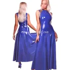 Ручная выделка женская обувь синего цвета, с длинными рукавами, латексное резиновое платье вечерние платья с молния сзади по индивидуальному заказу