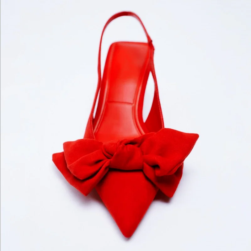 

Summer New Womens Sandals Bow-knot Single Shoes White Decoration Striped Heels Wild Pointed Toe High Heels Women Shoes