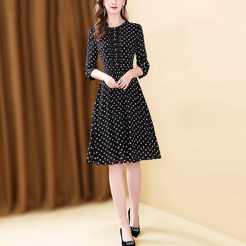 Женское шифоновое платье в горошек ONLY PLUS повседневное ТРАПЕЦИЕВИДНОЕ ПЛАТЬЕ с