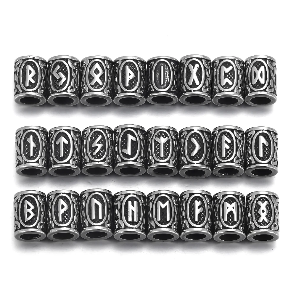 

Stainless Steel Viking Rune Bead 6mm Large Hole Futhark Hair Beards Beads Bracelet Charm for DIY Jewelry Making Accessories