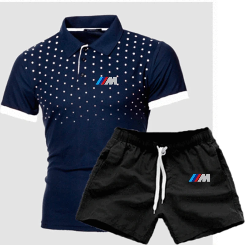

New 2021 for bmw Casual High Quality Mens Polo T-shirt Short-sleeved Shorts Suit Cotton Leisure T-shirt 2 Piece Tracksuit