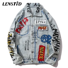 LENSTID мужские хип хоп Промытые винтажные буквы граффити джинсовые