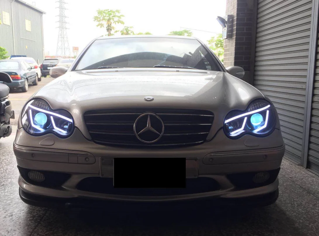 2 шт. светодиодный фонарь для Benz W203 01-07 Автомобильный светодиодный фонарь с двойными ксеноновыми линзами автомобильные аксессуары дневные ходовые огни противотуманные фары
