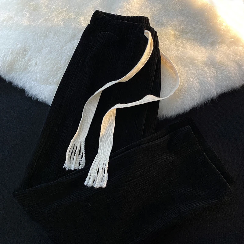 Женские повседневные свободные прямые брюки с высокой талией и шнуровкой