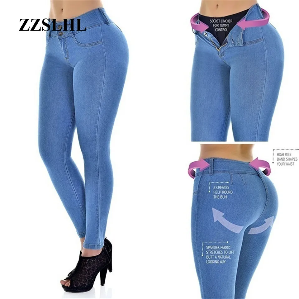 

2020 New Plus Size Woman High Waist Stretch Mom Jeans Female Denim Pencil Elastic Blue Jean Skinny Pants Trousers