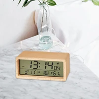 wooden electronic lcd digital alarm clock thermometer humidity alarm snooze mode time bedside home office clocks