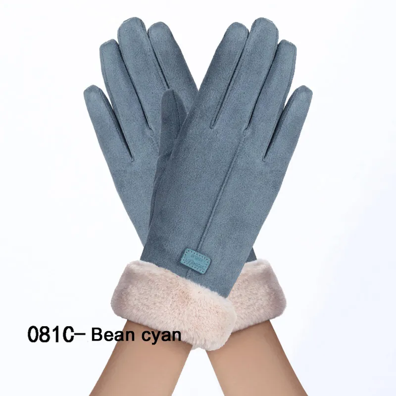 New Winter Female Lace Warm Cashmere Three Ribs Cute Mittens Double Thick Plush Wrist Women Touch Screen Driving Gloves
