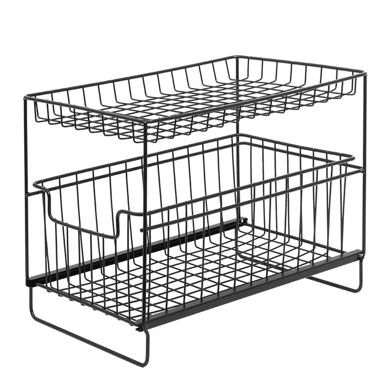 

Kitchen Sink Storage Rack Drawer Type Shelf Can Push And Pull Cabinet Telescopic Double Layer Shelf