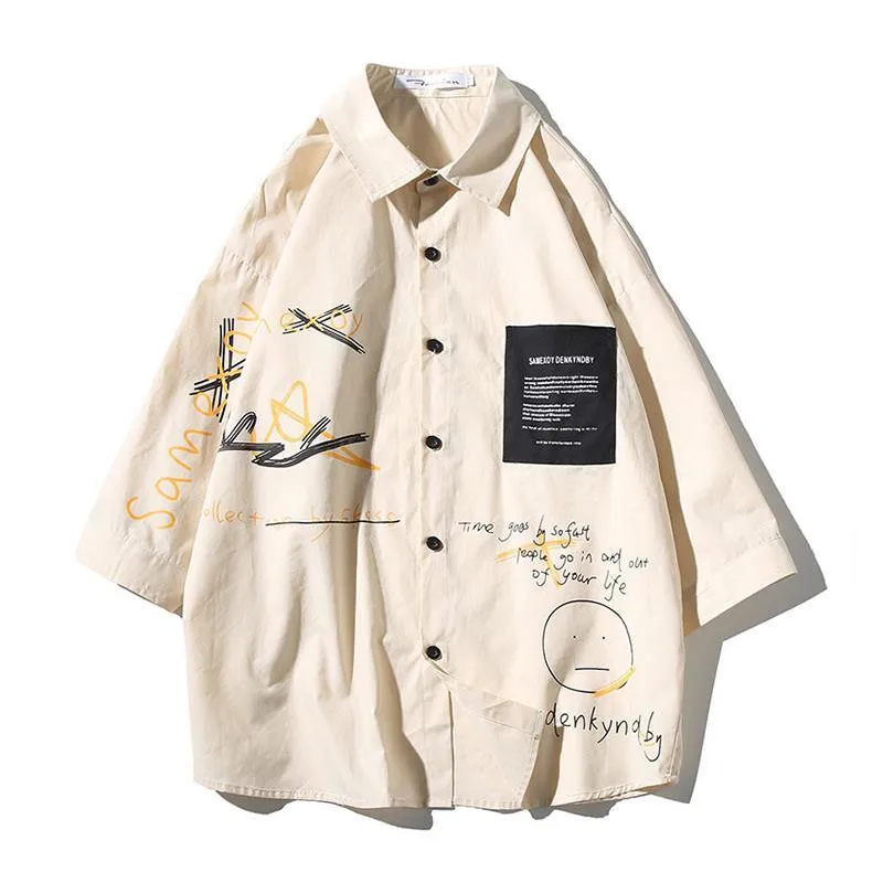 Рубашка мужская в стиле хип-хоп модная Повседневная Блузка Корейском смешная