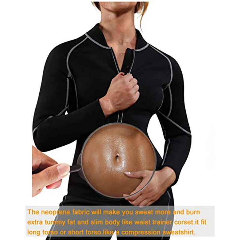 CXZD Women Sweat Neoprene Weight Loss Sauna Suit Workout Shirt Body Shaper Fitness Jacket Shapers Set Long Sleeve Pants |