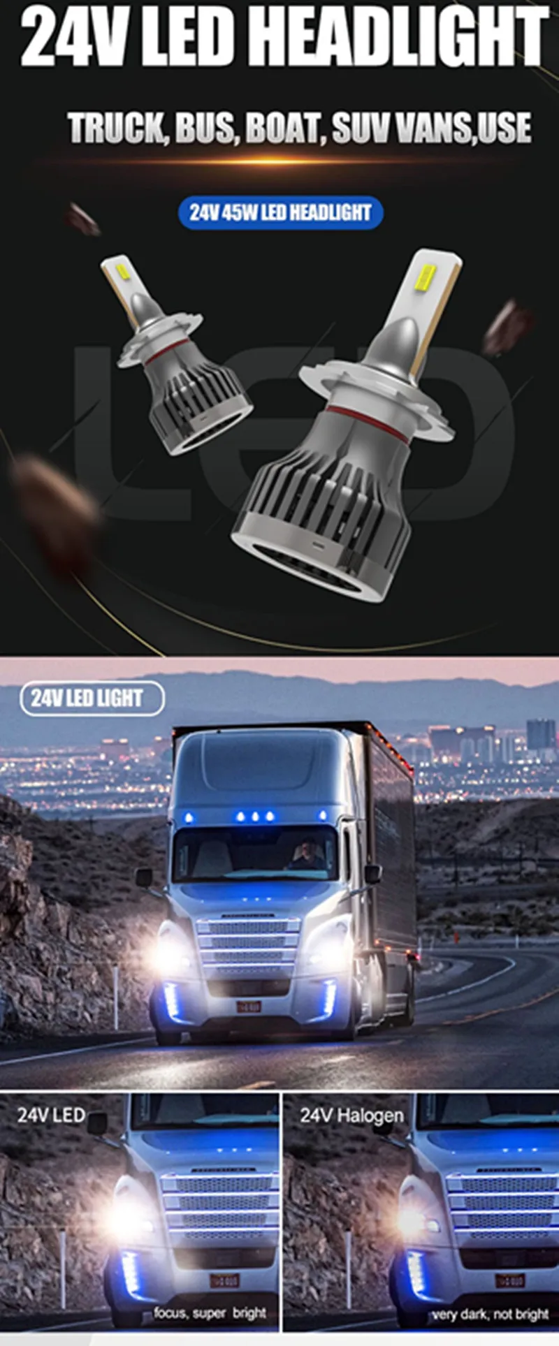 24V постоянного тока до 60V авто светодиодный головной светильник H4 светодиодный H7 H11 9005 светильник 6500k белый H1 H3 туман светильник