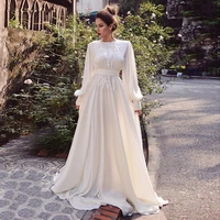 muslim wedding dresses a line long sleeves chiffon appliques beach dubai arabic wedding gown bridal dress vestido de noiva