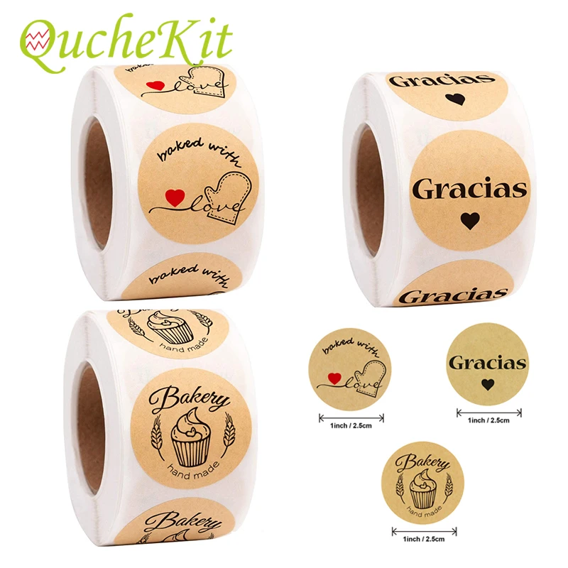 

500Pcs/roll Kraft Gracias Spanish Thank You Labels French Merci Stickers Handmade Package Envelope Seal Label Party Gift Sticker