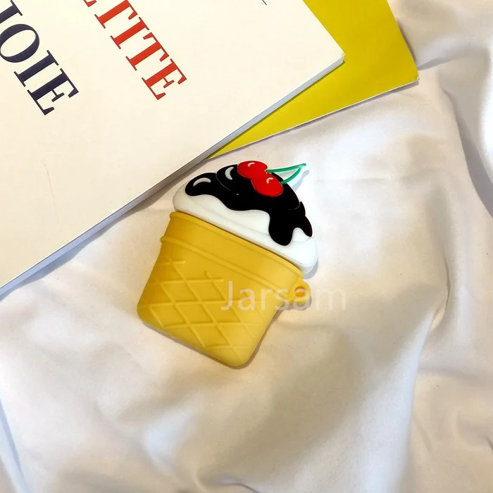 White ice cream Чехол s для Apple AirPods 2, мягкий мультяшный беспроводной чехол для наушников Air Pods, чехол для зарядки Airpods, силиконовый чехол - Цвет: White ice cream