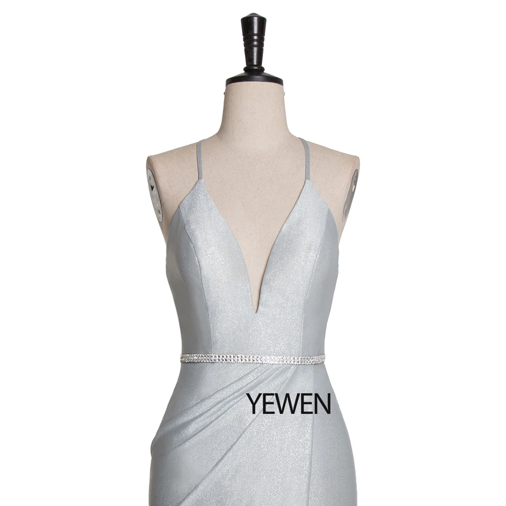 Градиент Ruched Глубокий v-образный вырез Формальные платья синий блесток