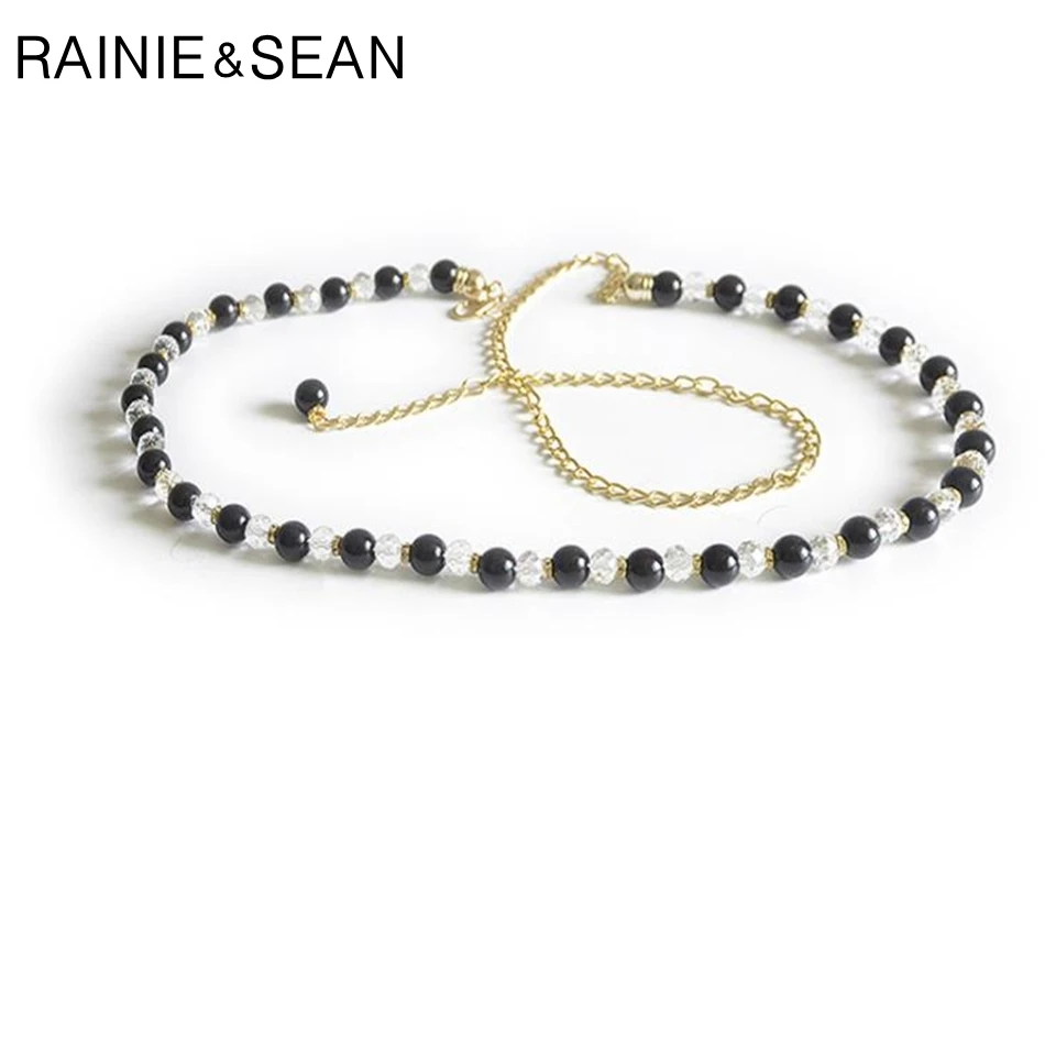 Женский ремень с жемчугом RAINIE SEAN тонкий модный белый пояс металлической цепочкой